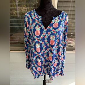 2x Crown and Ivy blue pineapple print top